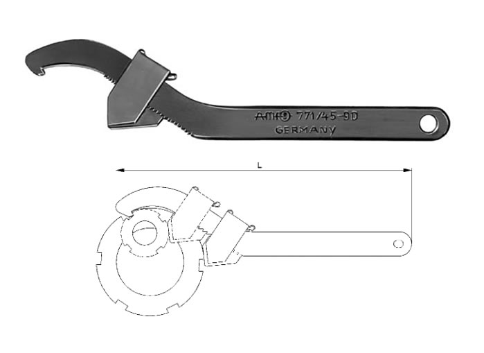 AMF Adjustable hook wrench with nose 771