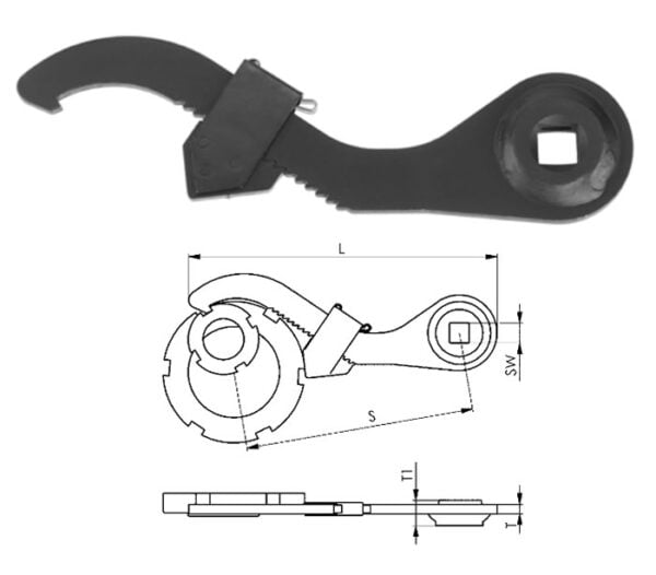 AMF 771Md Adjustable hook wrench with nose & torque