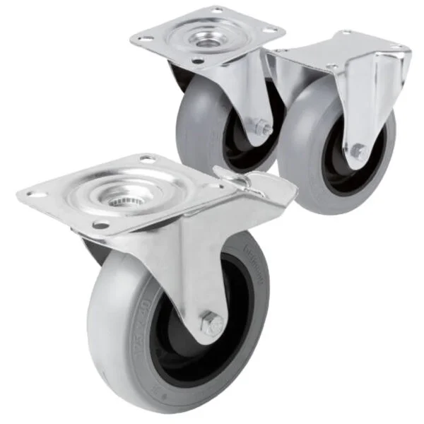 K1766 Kipp Steel plate swivel and fixed castors with soft rubber tyres