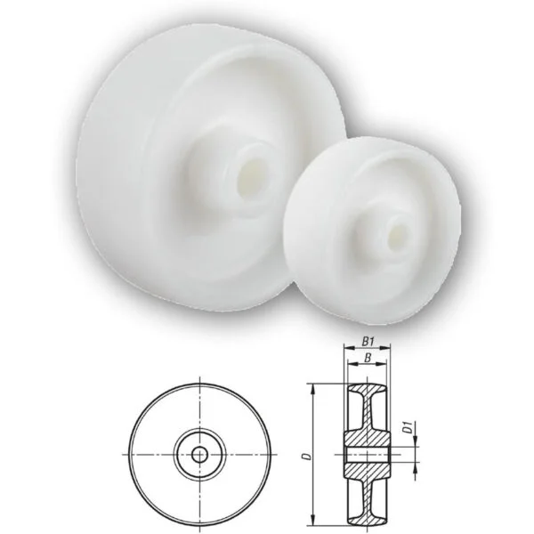 K1783 Kipp Wheels polyamide, unbreakable, non-corroding, shock and impact proof and chemical resistant.