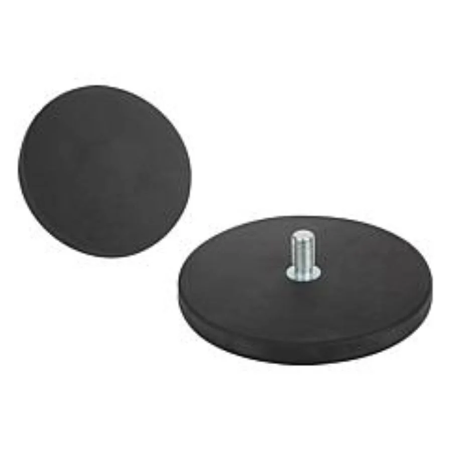 K0564 Kipp magnets shallow pots with threaded pin NdFeB, with rubber protective jacket