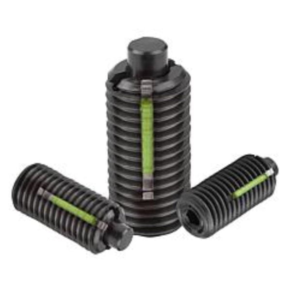 K1371 Kipp spring plungers with hexagon socket and flattened thrust pin, steal, LONG-LOK secured
