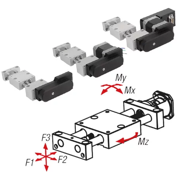 Norelem 21083 Positioning stages long with lateral electric drive