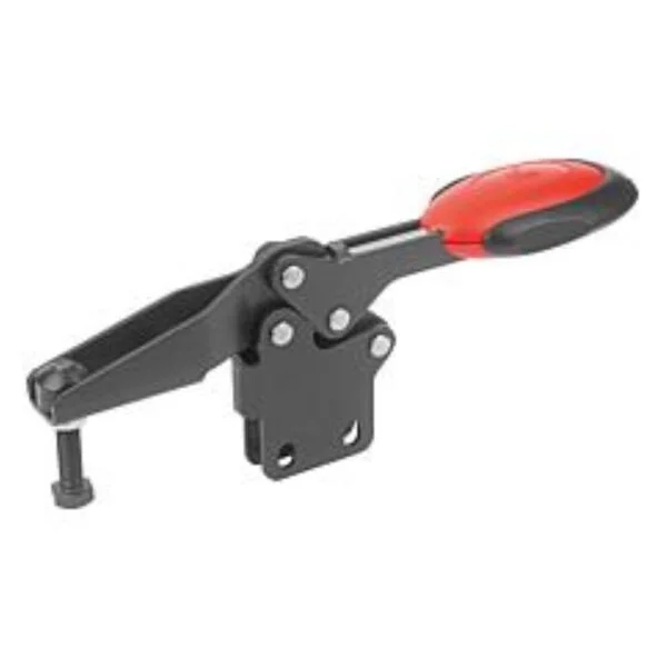 K0661 Kipp toggle clamps horizontal with safety interlock with straight foot and adjustable clamping spindle