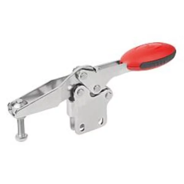K0661 Kipp toggle clamps horizontal with straight foot and adjustable clamping spindle, stainless steel