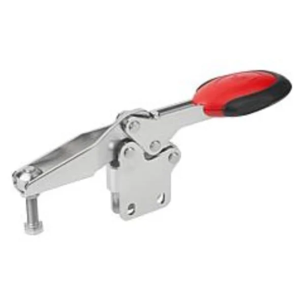 K0661 Kipp toggle clamps horizontal with safety interlock with straight foot and adjustable clamping spindle, stainless steel
