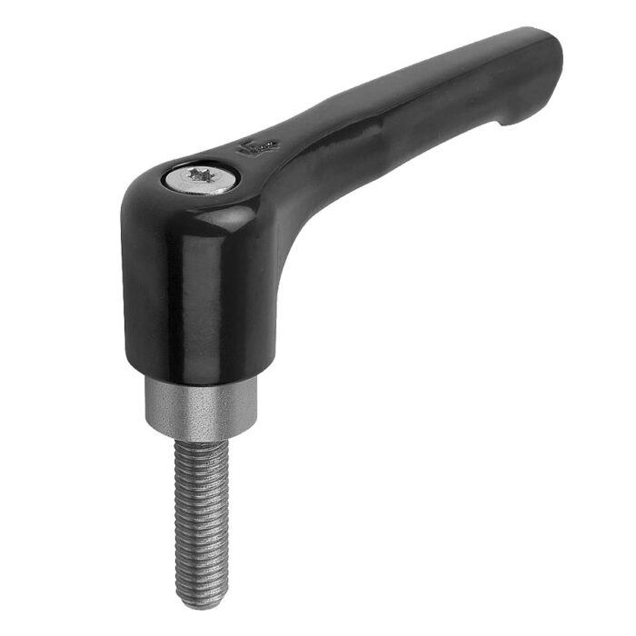 Norelem 06459 Clamping levers, flat, external thread, steel parts stainless steel