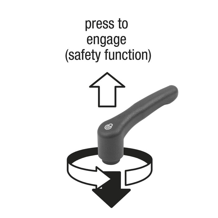 Norelem clamping levers safety - press to engage