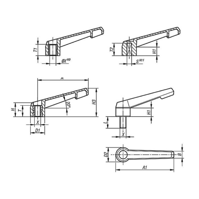 K0175 Kipp clamping levers non-adjustable