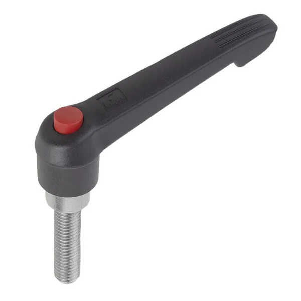 K0270 Kipp Clamping levers with push button, external thread, metal parts stainless steel