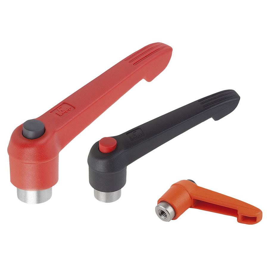 K0270 Kipp Clamping levers with push button, internal thread, metal parts stainless steel