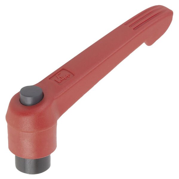 K0270 Kipp Clamping levers with push button, internal thread, metal parts stainless steel red