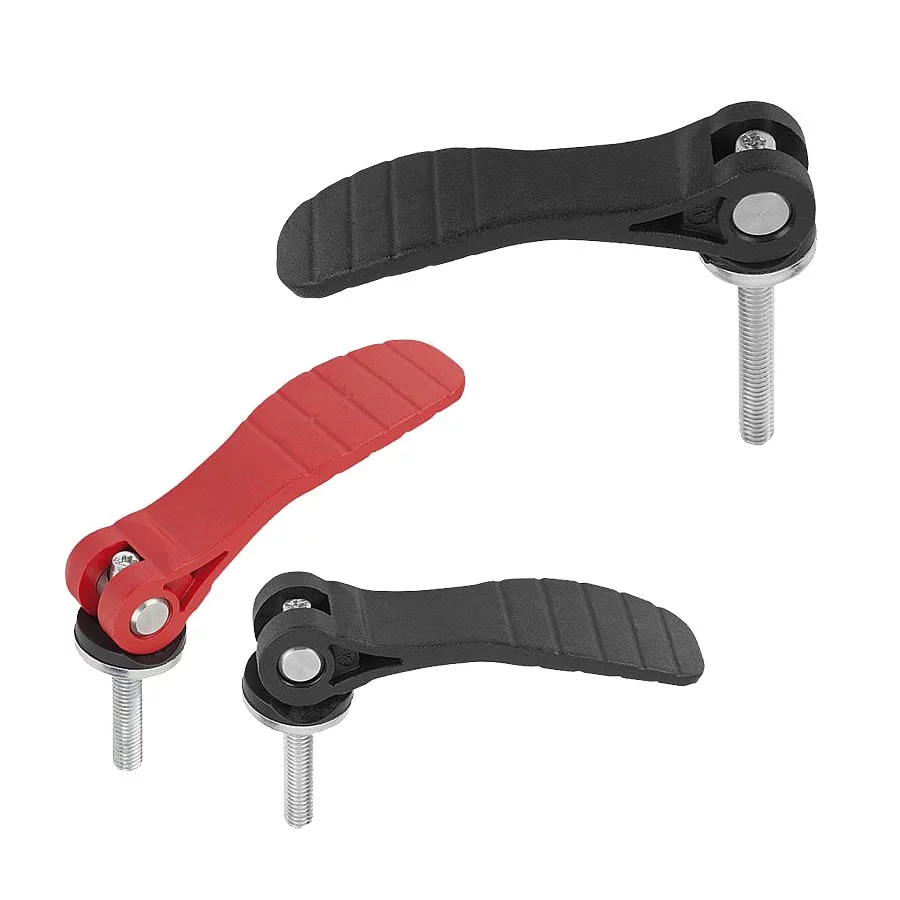 K0648 Kipp cam levers adjustable, plastic handle, external thread, steel or stainless steel