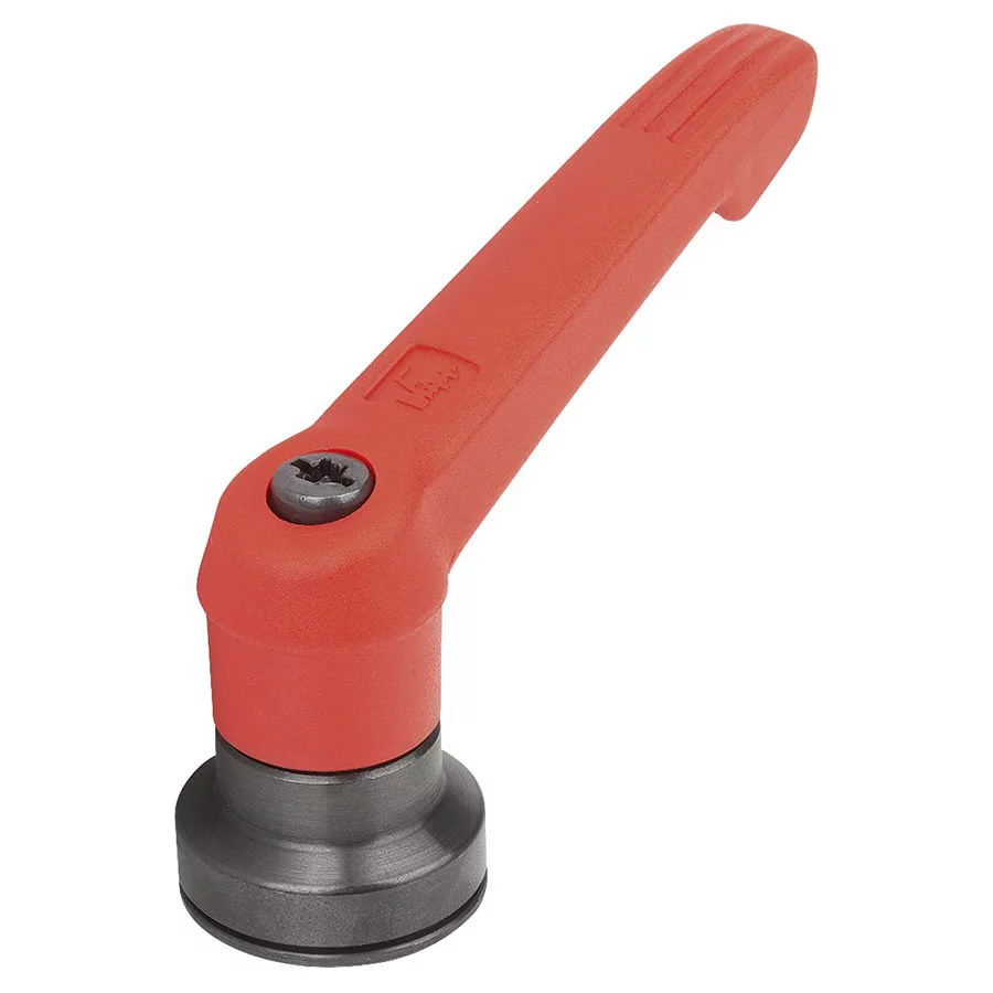 K1597 Kipp Plastic clamping lever with female thread and clamping force intensifier red