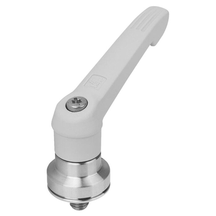 K1598 Kipp plastic clamping lever with male thread and clamping force intensifier white