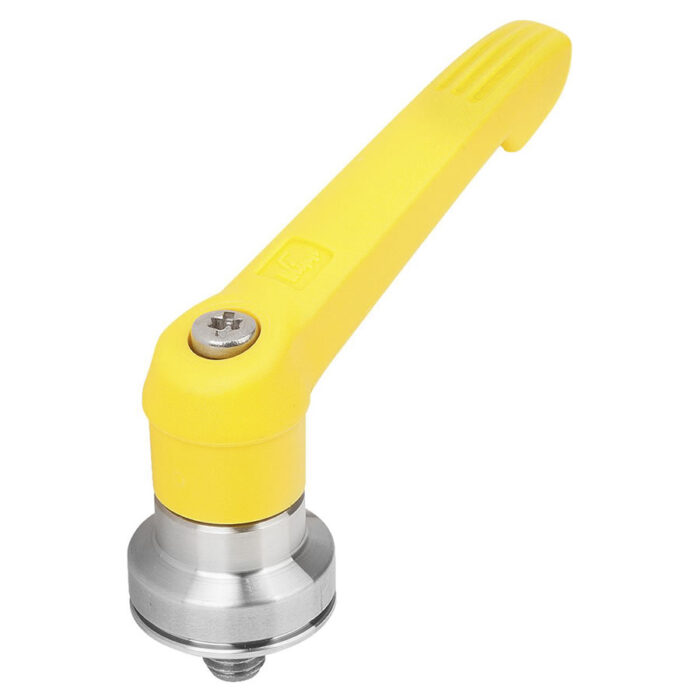K1598 Kipp plastic clamping lever with male thread and clamping force intensifier yellow