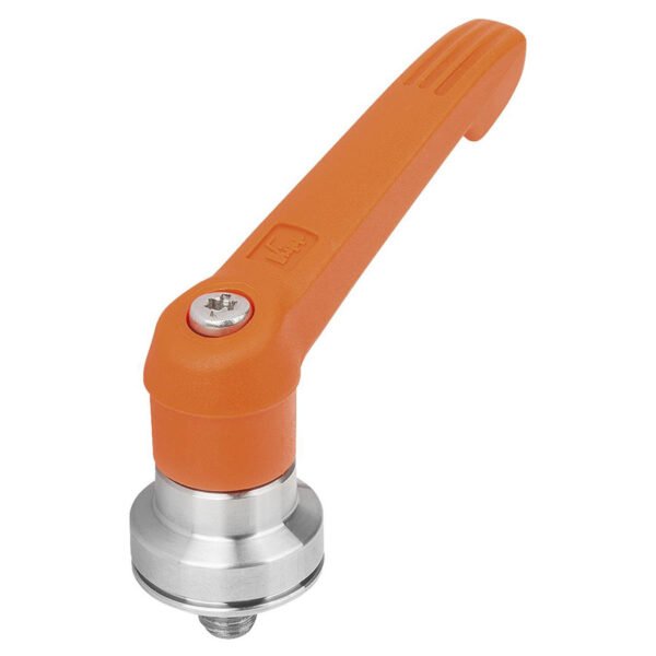 K1598 Kipp plastic clamping lever with male thread and clamping force intensifier orange