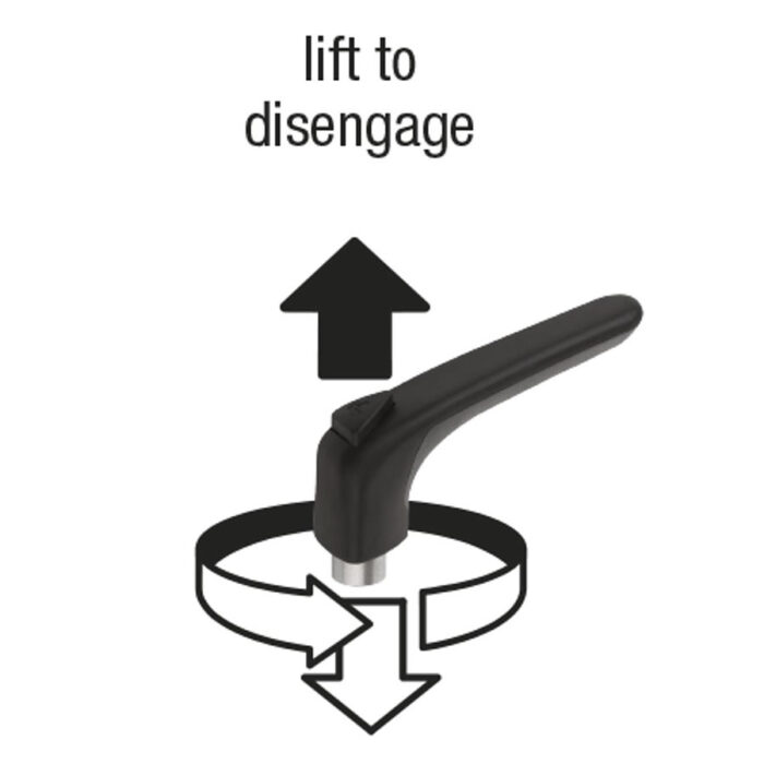 Kipp clamping levers ergonomic lift to disengage