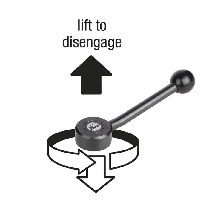 Kipp tension levers, lift to disengage