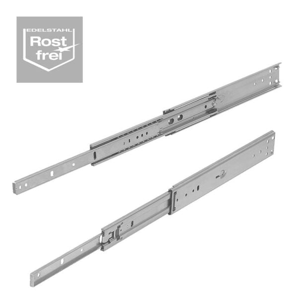 K1716 Kipp Telescopic slides, stainless steel for side mounting, over-extension, load capacity up to 90 kg