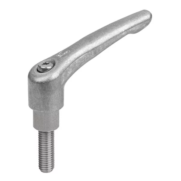 K0123 Kipp Clamping lever, die-cast zinc with extended collar with male thread, steel parts stainless steel