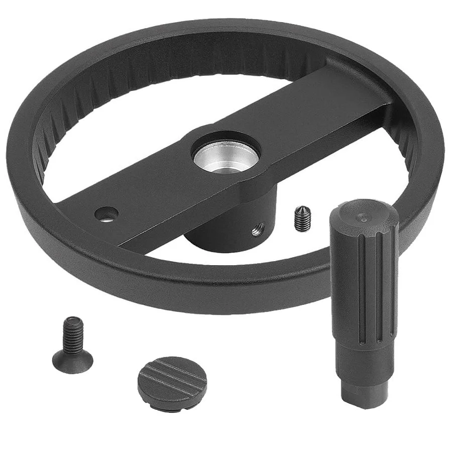 K1524_E Kipp 2-spoke handwheels, aluminium, with revolving cylinder grip, Form E with reamed hole