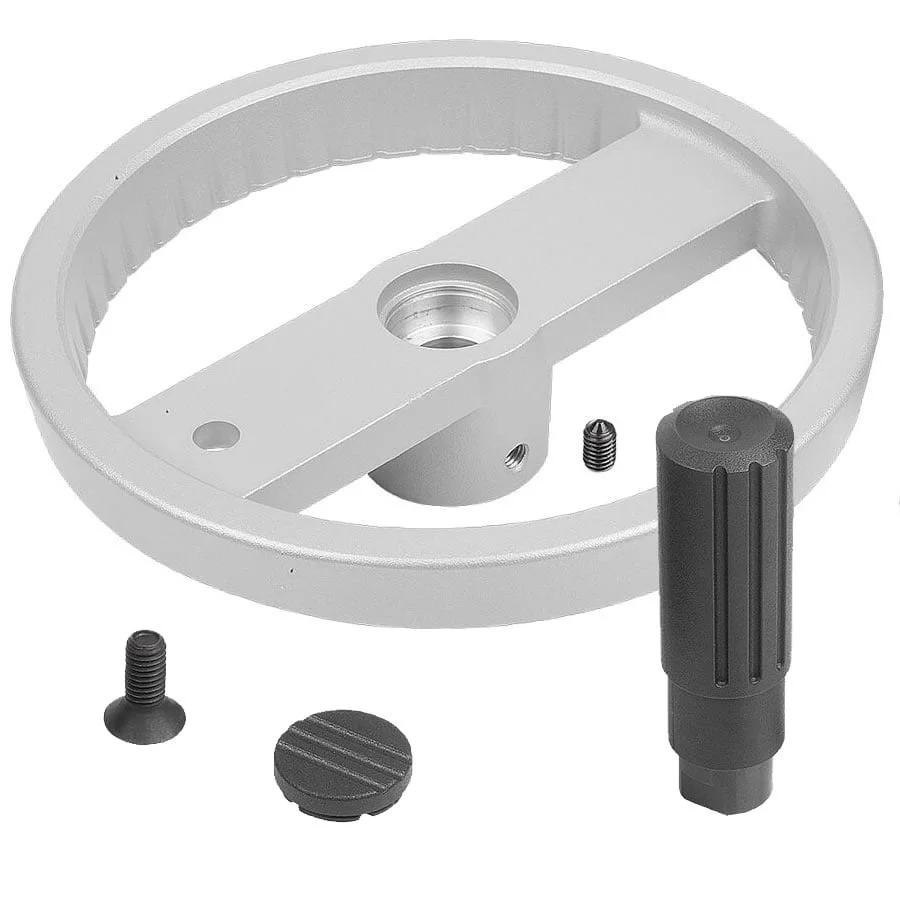K1524_E Kipp 2-spoke handwheels, aluminium, with revolving cylinder grip, Form E with reamed hole