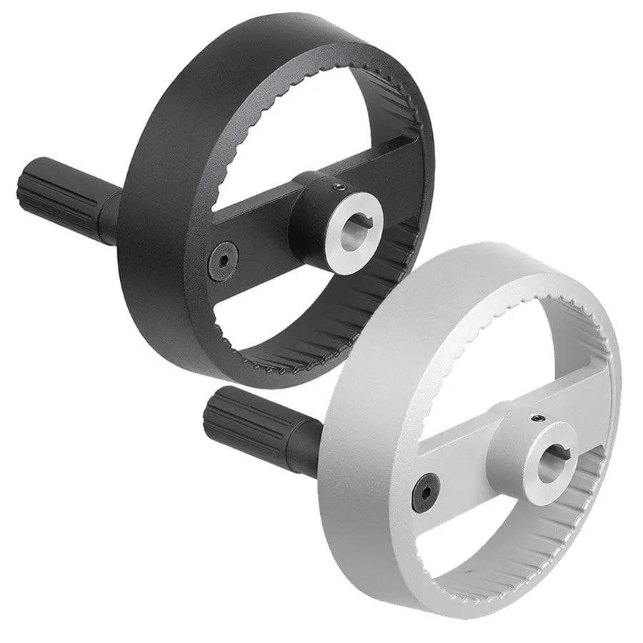 K1525_B Kipp 2-spoke handwheels, aluminium, with fold-down cylinder grip, Form B with reamed hole, keyway and transverse bore