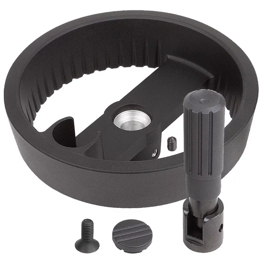 K1525_B Kipp 2-spoke handwheels, aluminium, with fold-down cylinder grip, Form B with reamed hole, keyway and transverse bore
