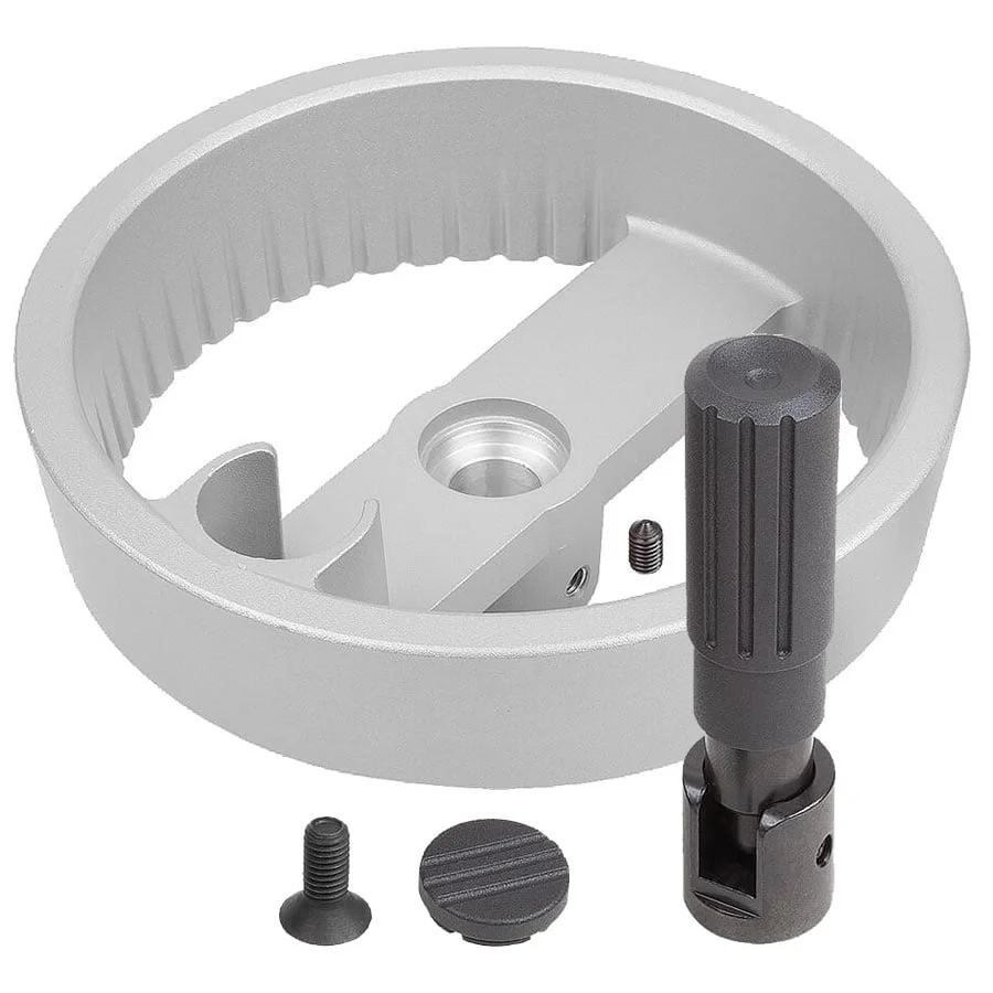 K1525_B Kipp 2-spoke handwheels, aluminium, with fold-down cylinder grip, Form B with reamed hole, keyway and transverse bore