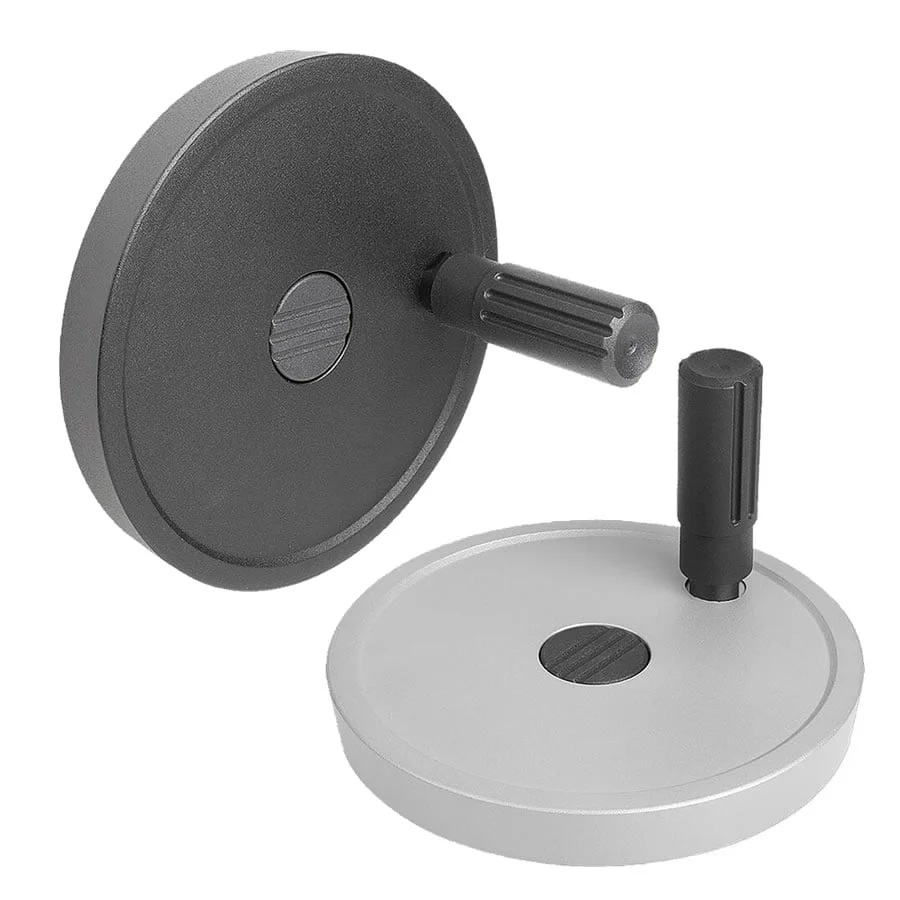 K1521 Disc handwheels, aluminium with revolving cylindrical grip