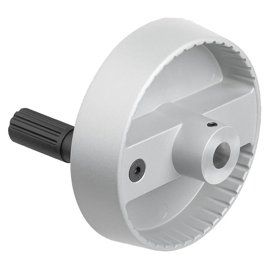 K1522_A Kipp Disc handwheels, aluminium with fold-down cylindrical grip, Form A with reamed hole and transverse bore