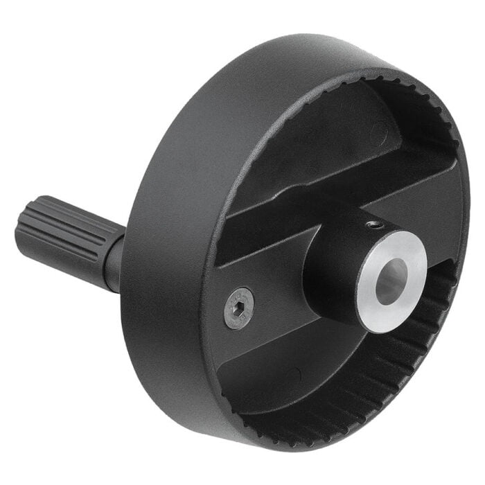 K1522_A Kipp Disc handwheels, aluminium with fold-down cylindrical grip, Form A with reamed hole and transverse bore