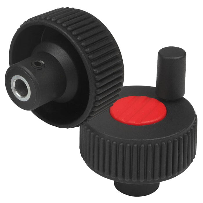 K0262_M Kipp Knurled knobs with grip, Form M, with cross hole and grub screw